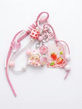Pink Strawberry Charm Hair Tie Set - Cute Kids Accessory